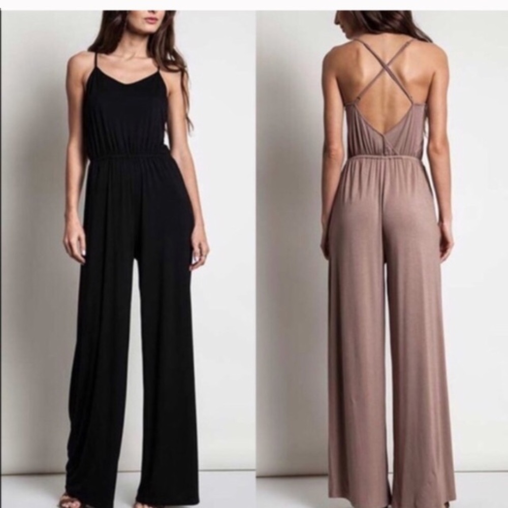 MOCHA • Soft Criss Cross Jumpsuit - Picture 4 of 5